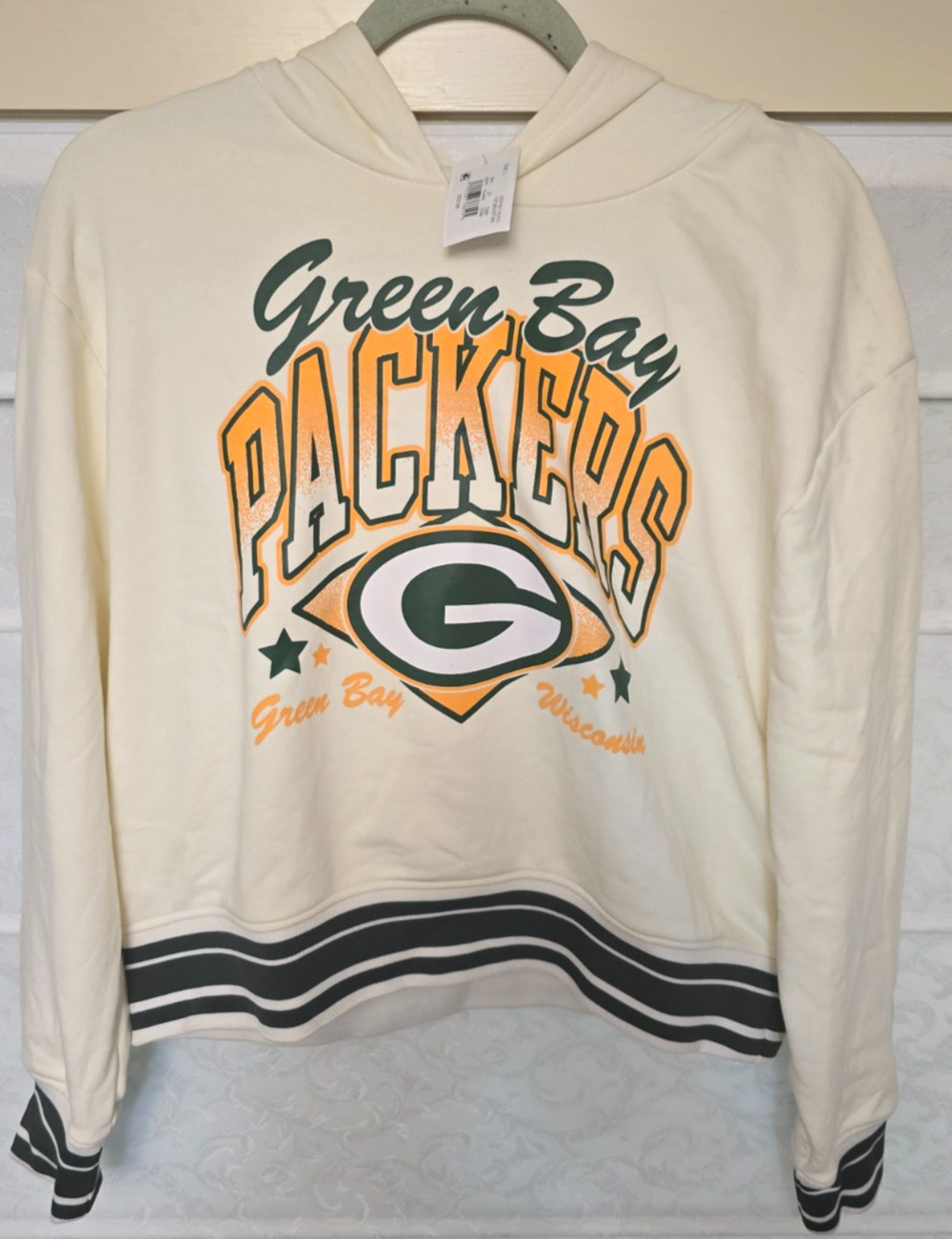 Champion Green Bay Packers NFL Team Apparel Hoodie Womens Large NWT Cream NEW